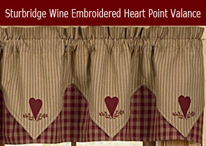 Sturbridge wine embroidered heart point valance